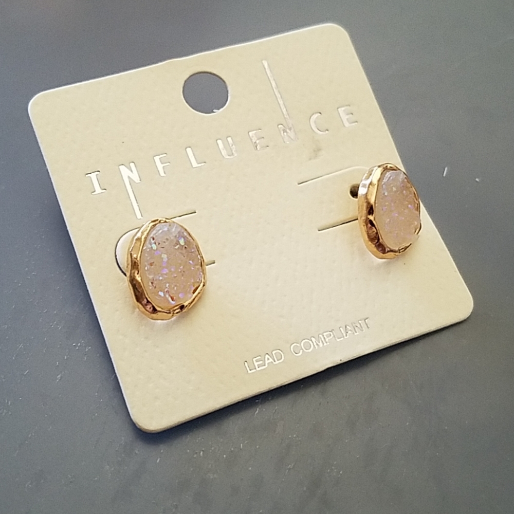 Lovely white druzy post earrings